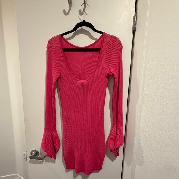 Acler Sanders Ribbed Knit Bodycon Mini Dress Berry Size 6 NWT Low Back - Picture 6 of 8